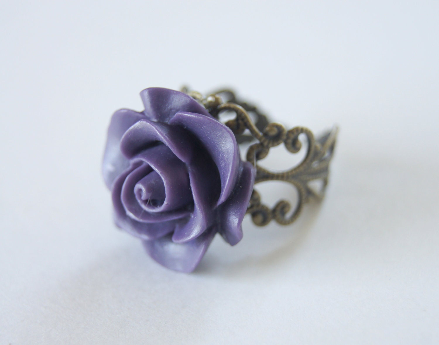 Purple Resin Rose Flower Vintage Bronze Adjustable Ring, Vintage Inspired, Spring Fashion