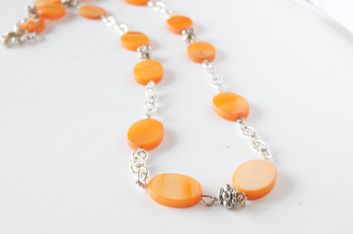 Orange Mother of Pearl Long Necklace