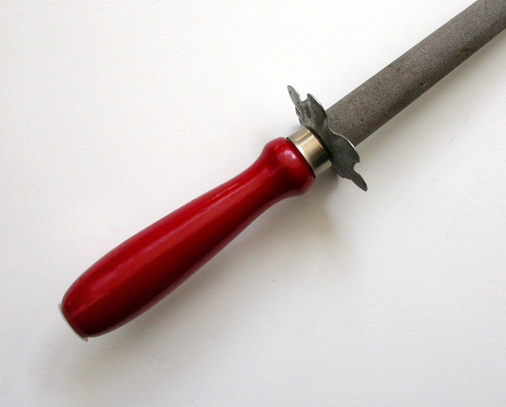 REDUCED Vintage Knife Sharpener Red Wood Handle 12"