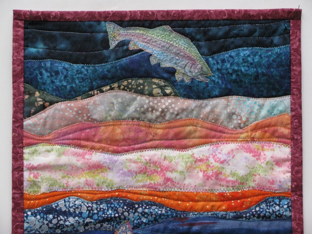 River-scape Applique Quilted Fiber Art Wall Hanging