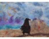 Needle Felt Wall Hanging of Black Bird