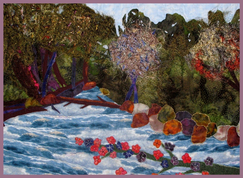 Holy Land Landscape Quilted Fiber Art Applique Wall Hanging