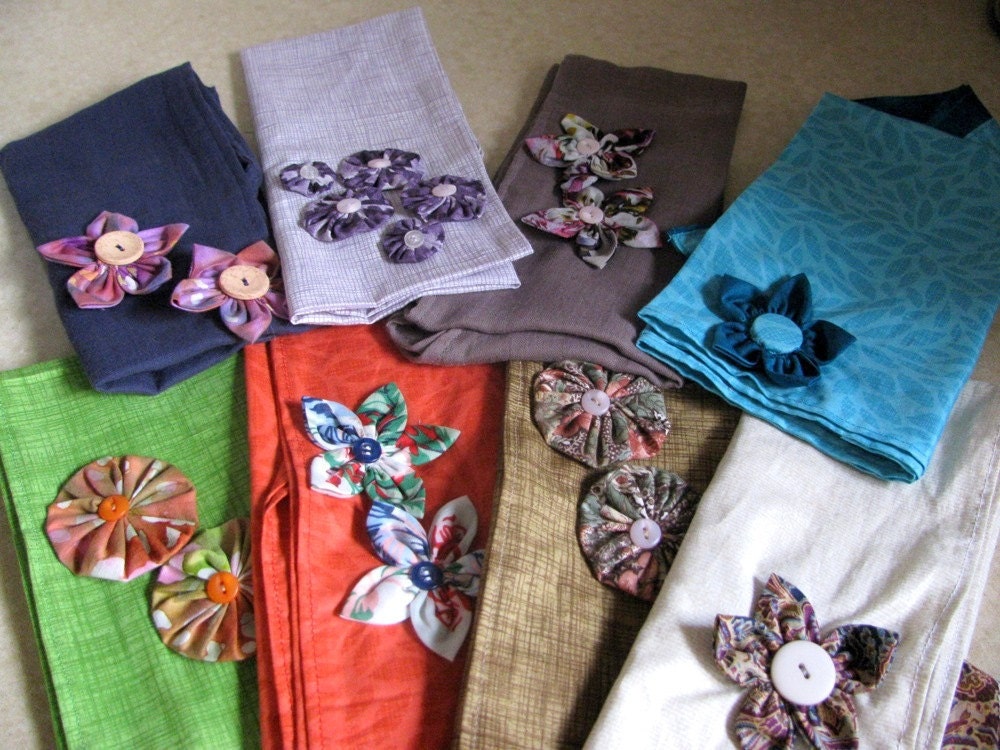 Cotton Bandanna Head Scarf with Flower in Two-Tone Turquoise