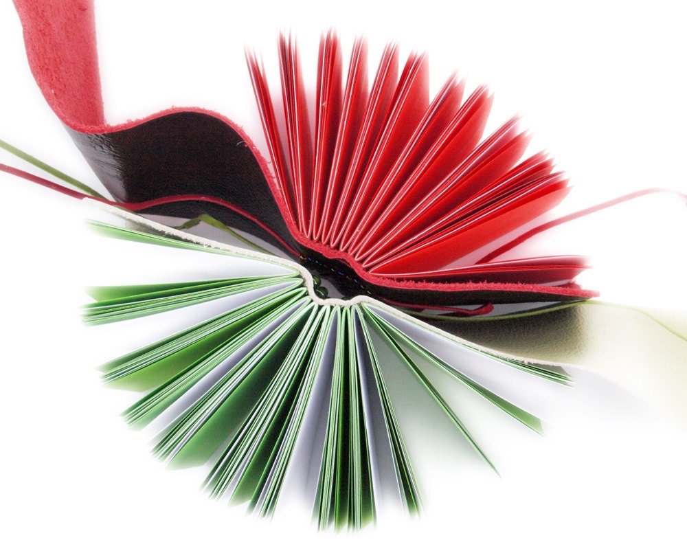 Leather Journals RED GREEN set of 2 beaded books - SunnyBooks