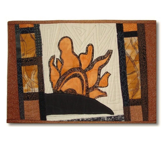 Abstract Fiery Sun Desert Landscape Original Art Quilt Wall Hanging