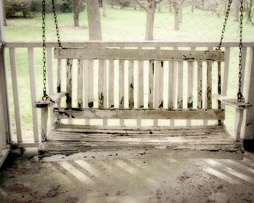 Country Porch Swing Photograph - white country farm house shabby chic old cottage quaint family - FirstLightPhoto