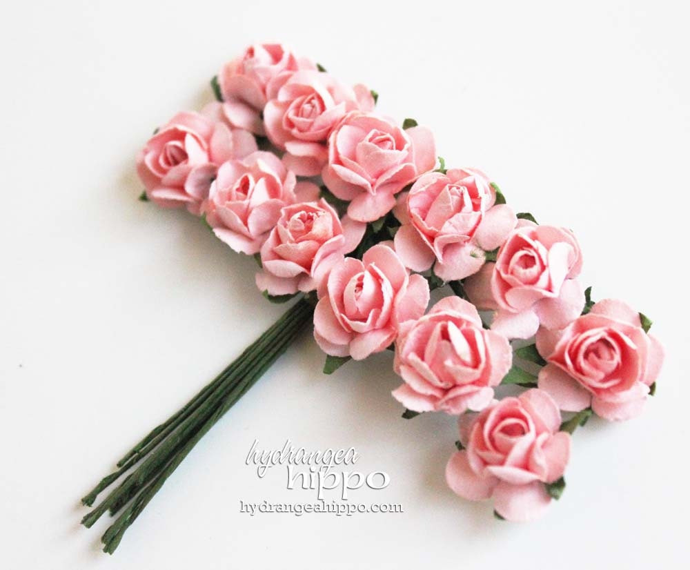 Sweet Cameo Pink Mini Roses - 2 Sets of 12 - 24 Pieces on Wire Stem