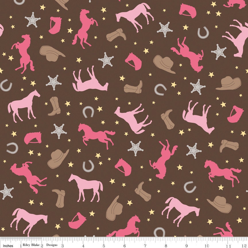 Saddle Up by Riley Blake Horse Brown C2822 End of Bolt Piece fat quarter