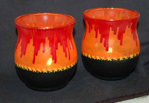 Hand Painted Bloody Cauldron Pot Candle Holders Set of 2 "My Blood Runneth Over..."