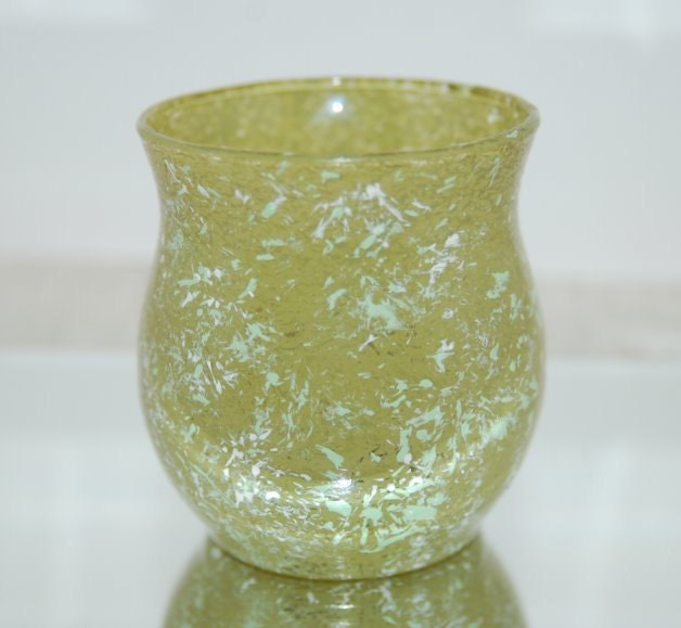 Hand Painted Moss Green Marbled Glass Candle Holder