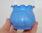 Hand Painted Sea Blue Marbled Flower Glass Candle Holder