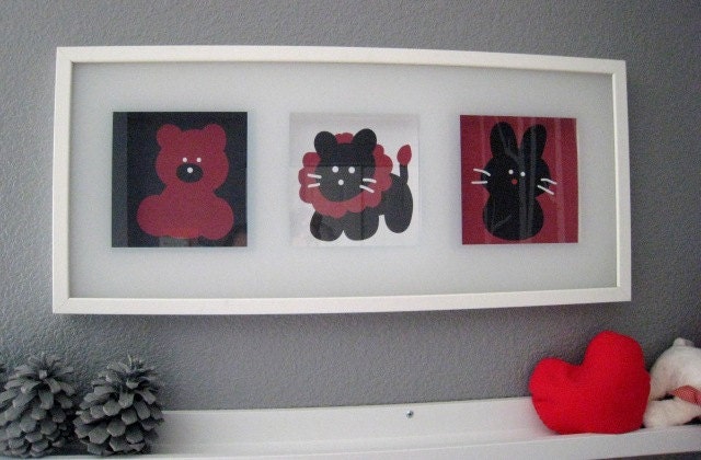 Nursery wall art - Bear, Lion and Bunny print, printed or digital pdf (set of 3).