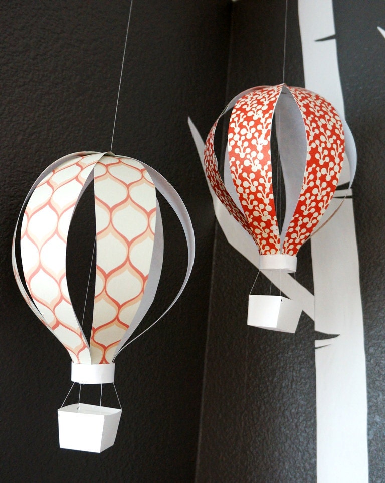 Hanging hot air balloon - paper sculpture / room decor / mobile