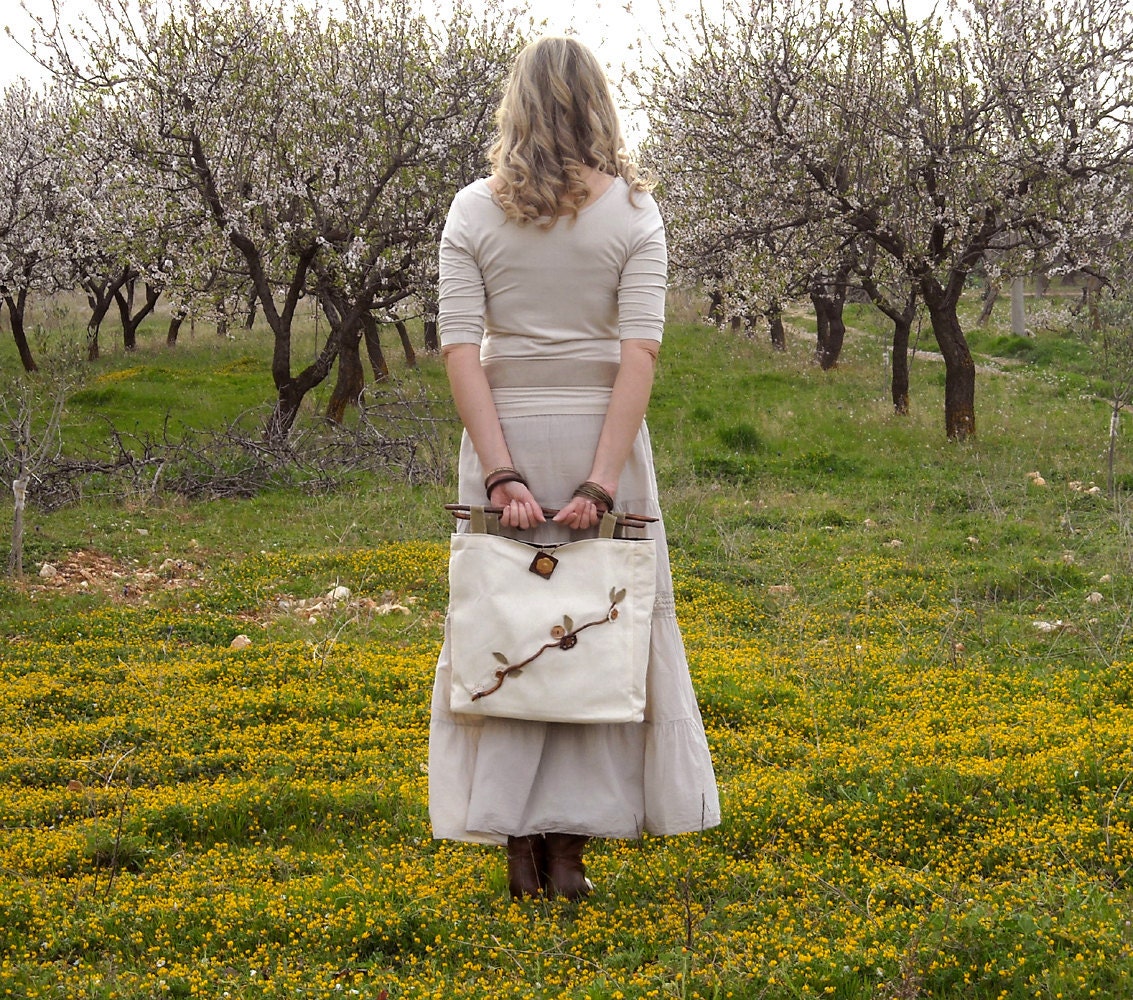 SAKURA japanese natural linen canvas handbag
