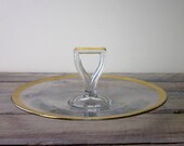 Vintage Glass Sandwich Tray Plate with Gold Leaf Trim