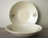 Small Creamy White Bowls with Green Sprout Leaves Vernon Ware Set of Two