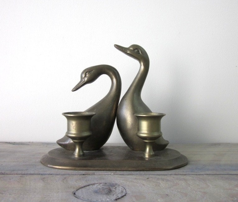 Vintage Brass Swan Duck Candle Holder