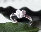Silver Heart Ring, Leaf Heart Simple Band Ring