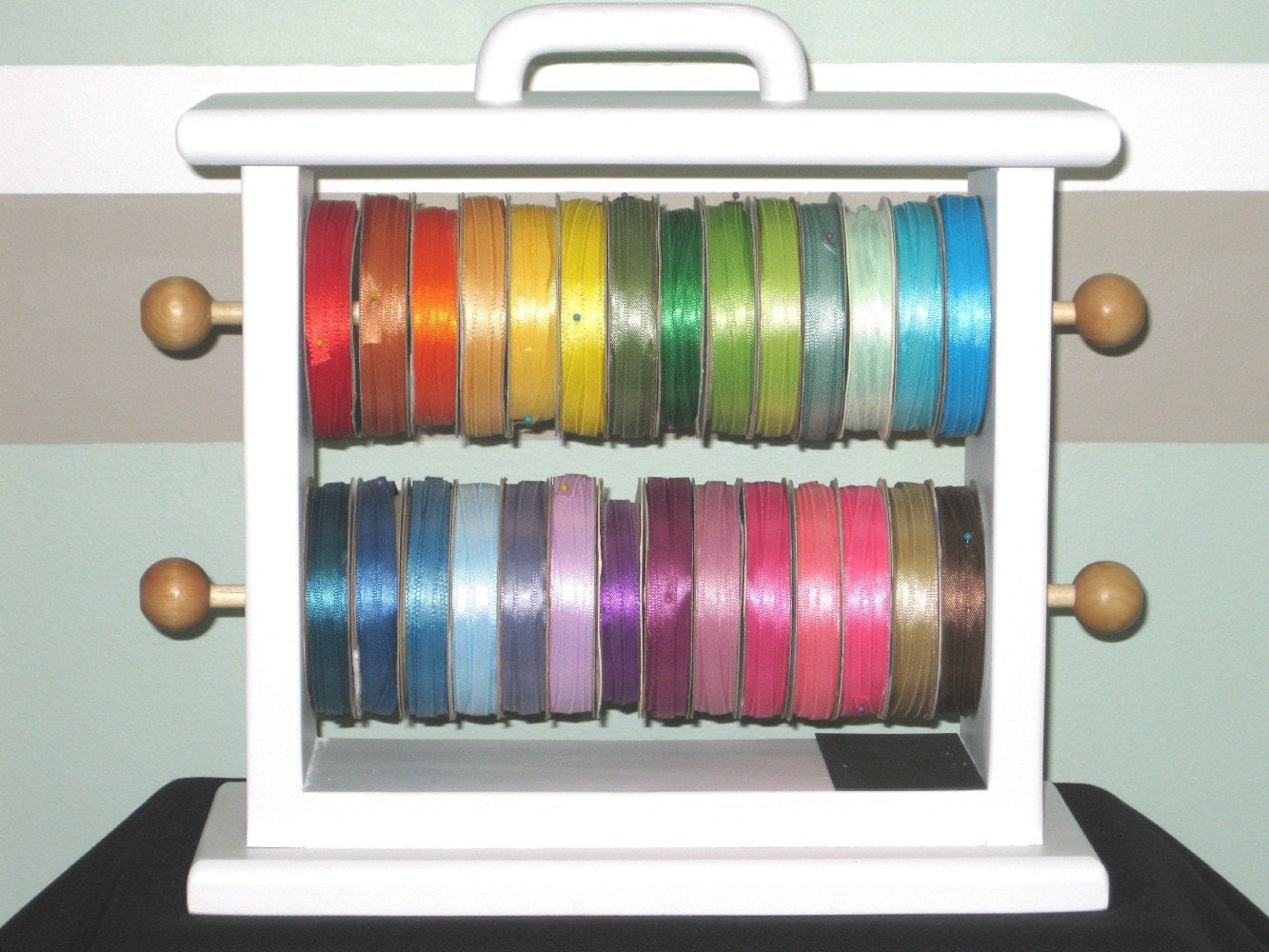 Painted Mini Ribbon Storage Rack Scrapbookers and Crafters organize all your ribbon