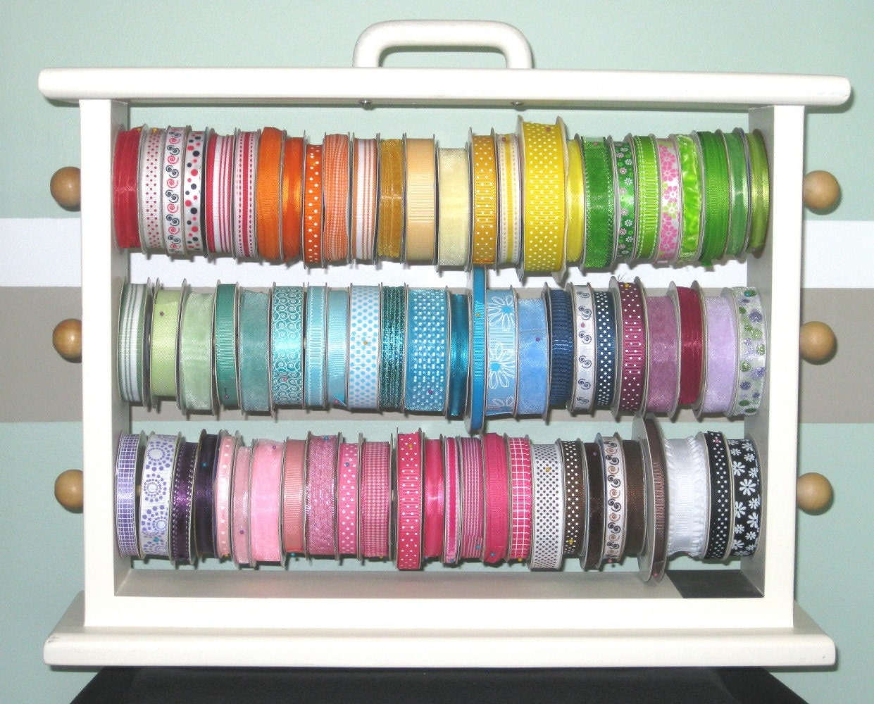 Painted Large Ribbon Storage Rack Scrapbookers and Crafters organize all your ribbon.