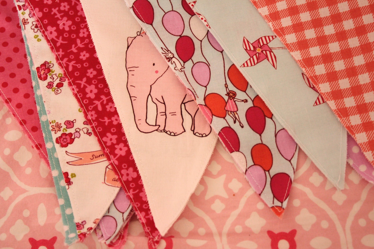 Children at Play - Fabric Banner - Fabric Bunting - Baby Bunting Banner- Flags - 12 LARGE Pennants 9ft.