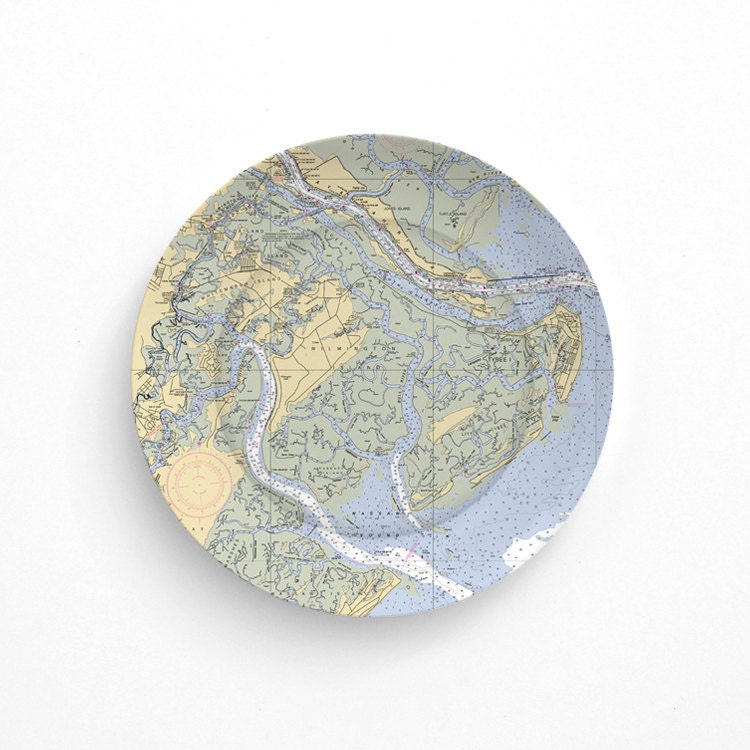 Savannah Nautical Chart Melamine Plates and Platter - 4 plates and 1 platter set