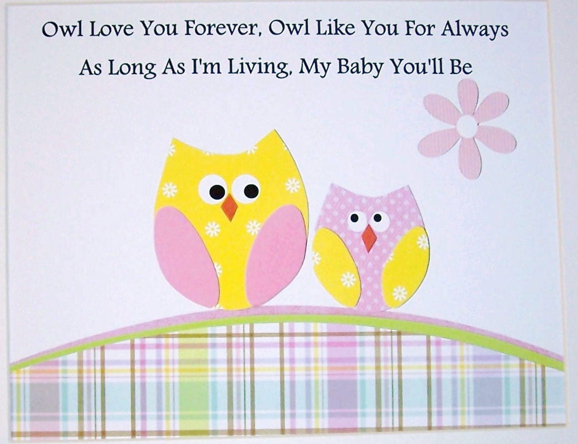 Girl Nursery Art, Kids Wall Art, Nursery Art Decor, Children's Decorations, Owls, Pink, Yellow, Owl Love You Forever, 8x10 Art Print