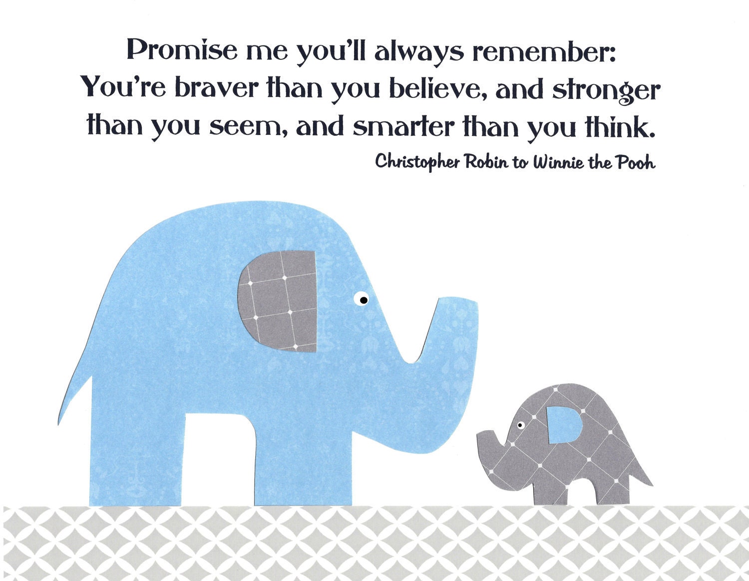 Boy Nursery Art, Kids Wall Art, Nursery Decoration, Elephant, Gray, Blue, Quote, Promise Me You'll Always Remember,  8x10 Art Print