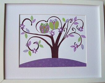 Kids Wall Art, Baby Nursery Decor, Children's Room Wall Art, Baby Girl Nursery, Owls, Tree, Our Happy Place, 8x10 Art Print