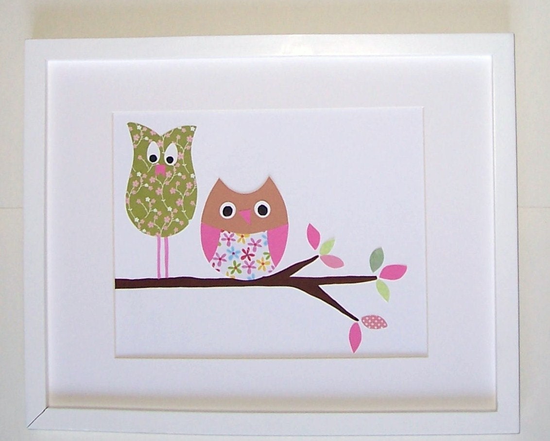 Nursery Art Print, Baby Girl Art, Nursery Decor, Kids Wall Art, Owls, Brooke, Best Friends, 8x10 Art Print