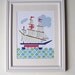 Tall Ship, Nursery Art Wall Decor, Beach House Decor, Boys Room Art, Sailboat, Blue, Red, Aqua, On The High Seas, 8x10 Print