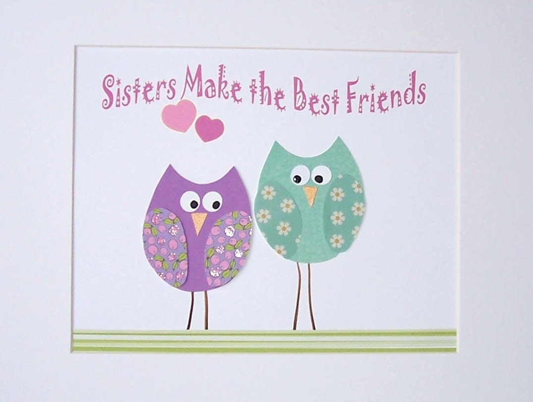 Kids Wall Art, Children's Room Decor, Nursery Room Art Decor, Owls, Sisters Make The Best Friends, 8x10 Print