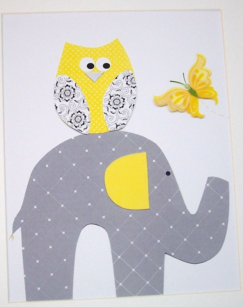 Nursery Wall Art, Children's Gift, Kids Wall Art, Nursery Art, Elephant, Grey and Yellow, Promise Me You'll Always Remember, 8x10 Print