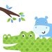 Kids Wall Art, Children's Room Decor, Nursery Decor, Little Boys Art, Giraffe, Elephant, Green, Blue, March of the Zoo Animals, 8x10 Print