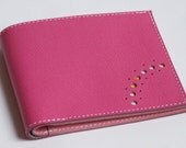 Hot pink leather wallet spaces for cards, coins, notes