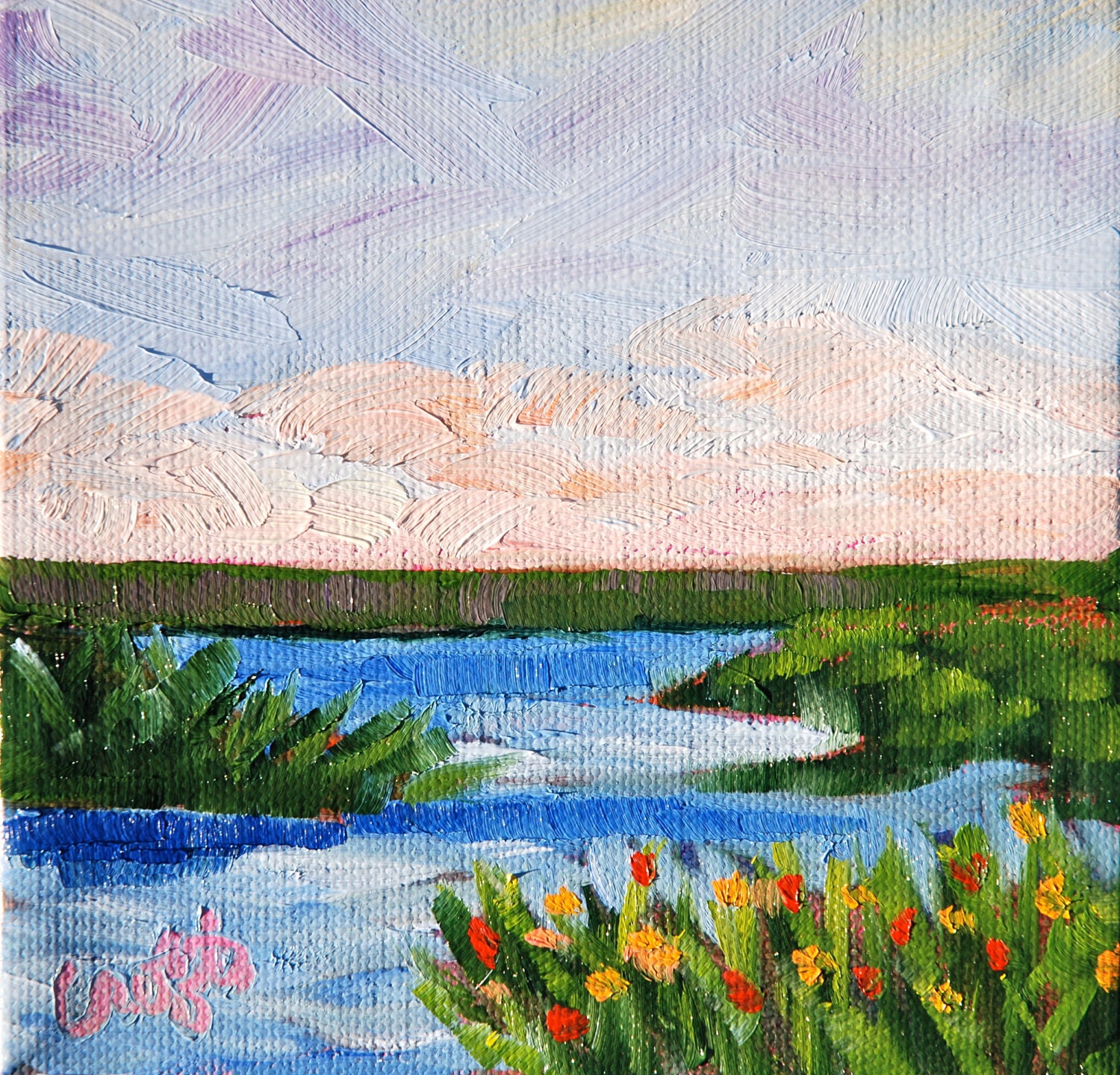 Fine Art Original Oil Painting Impressionistic Landscape Water by Rebecca Croft