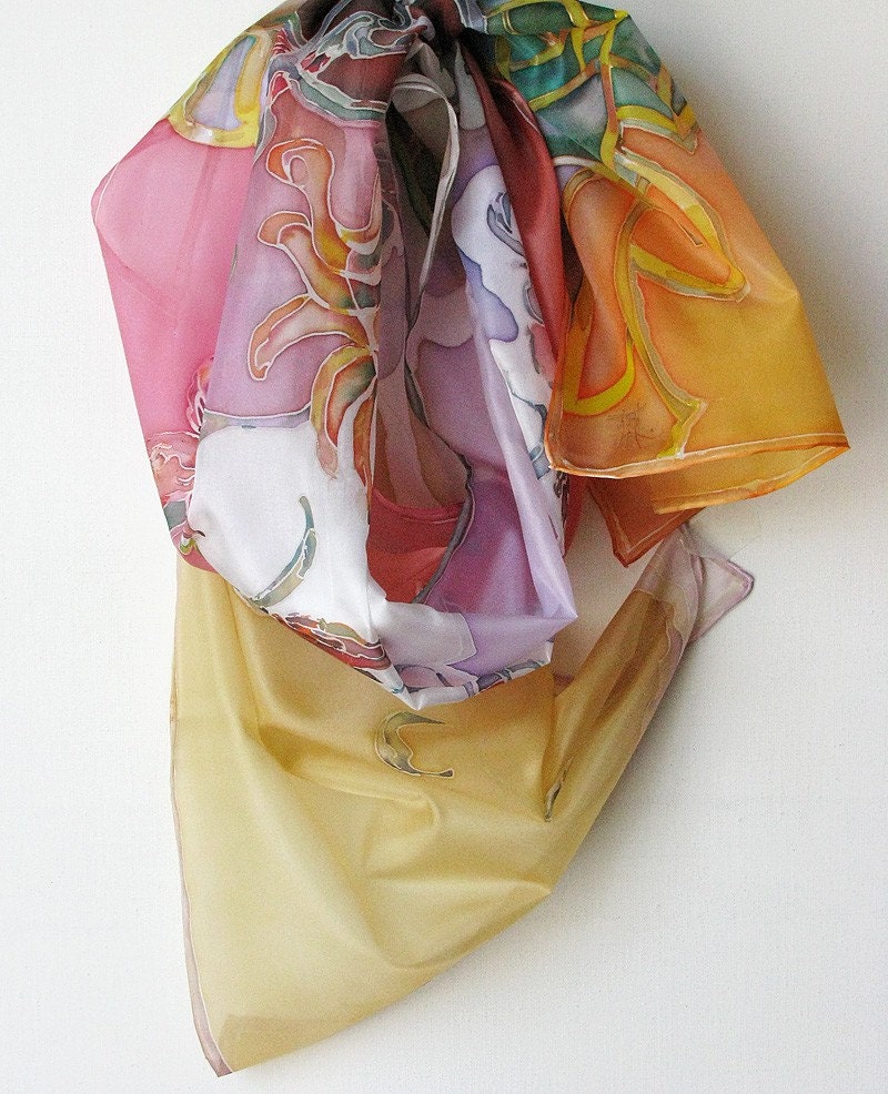 Silk scarf hand painted.Summer breeze.
