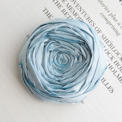 Sky Blue Silk Rosette Brooch Pin