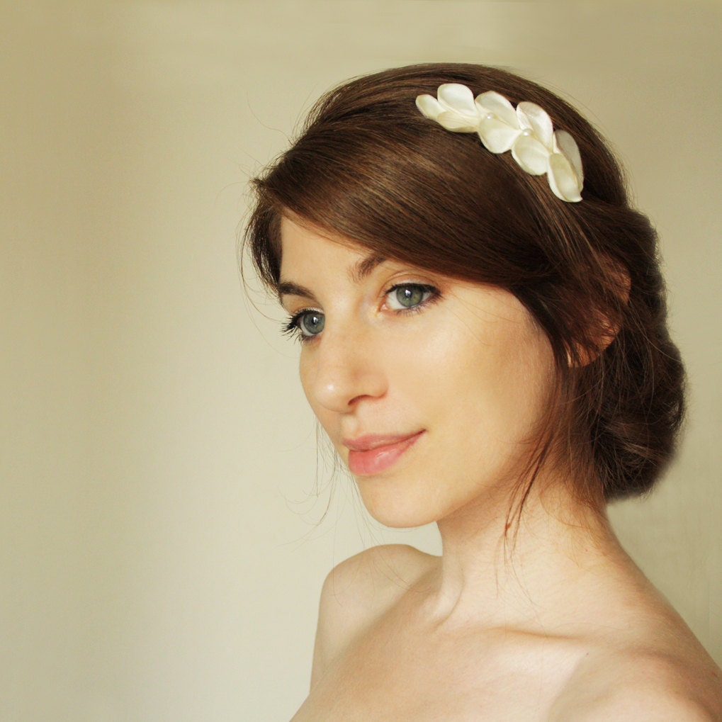 Troy Bridal Hair Comb, Ivory satin and pearl Greek inspired hair accessories