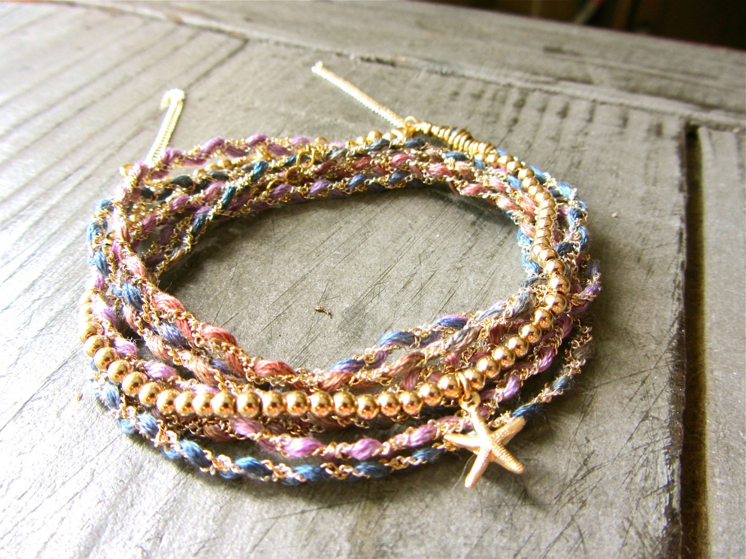 Stargaze Multi Strand Bohemian Bracelet with Variegated Hand Dyed Thread