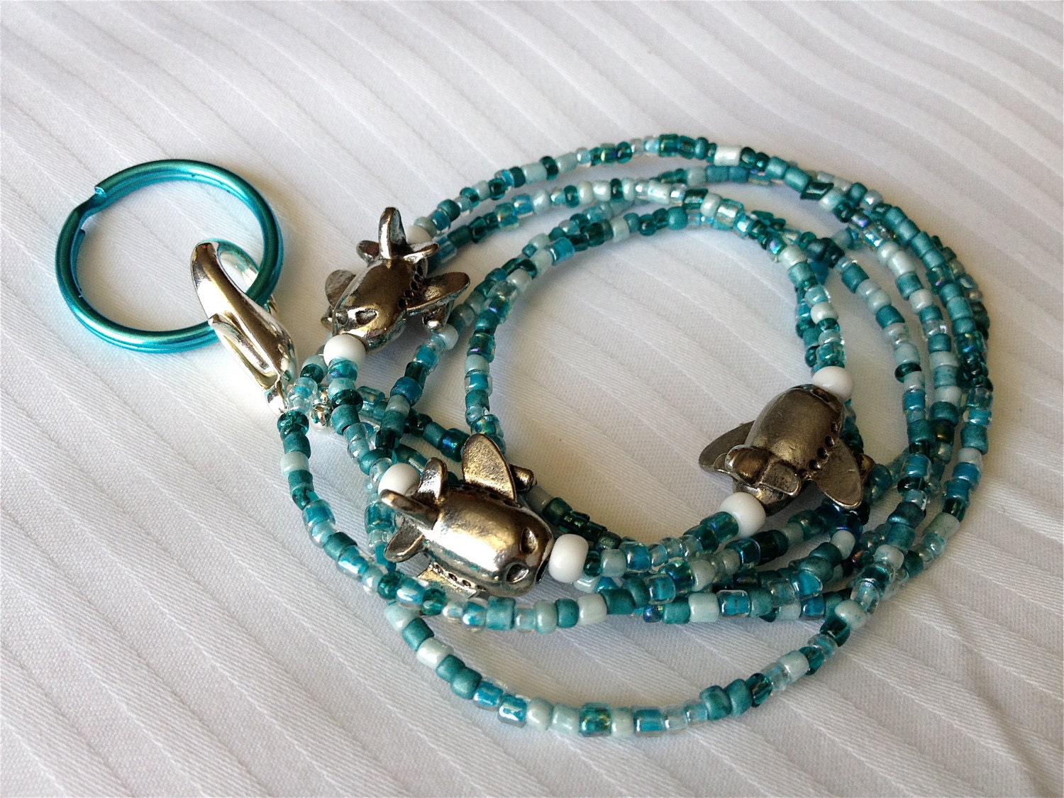 Blue Airplane ID Badge Lanyard holder hook great for airline flight attendant pilot or airport worker