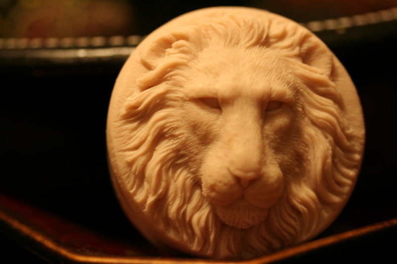 African Majestic Lion Soaps detailed  2 Lion sculpted bars of soap chocolate milk soap