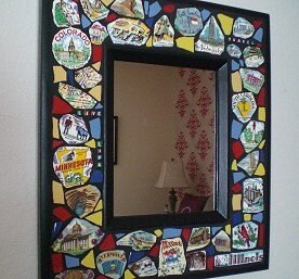 Framed Mosaic Wall Mirror Travel Theme