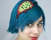 Green Exposed Brains Headband, Green Zombie Brains, Halloween Hairband