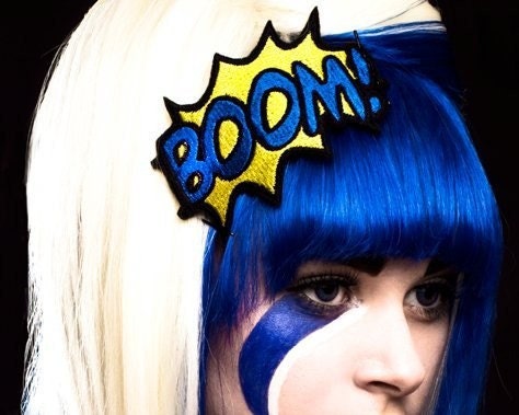 Headband BOOM Comic Style , Cartoon, Comic Book, Yellow and Royal Blue