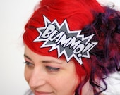 Blammo comic headband Grey and White embroidered