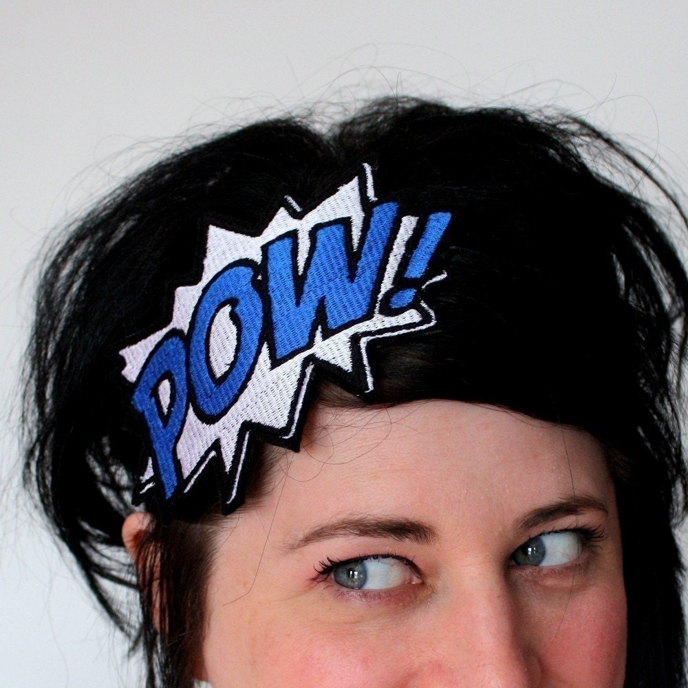 Headband POW, Blue and White, Comic inspired