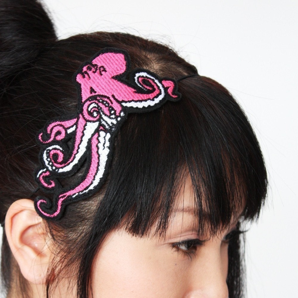 Octopus Headband, Hot Pink, Embroidered