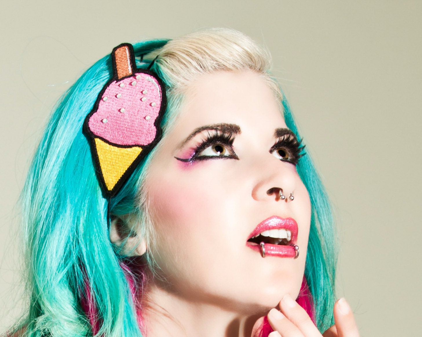 Ice Cream Headband, Hot pink with crystal rhinestone sprinkles