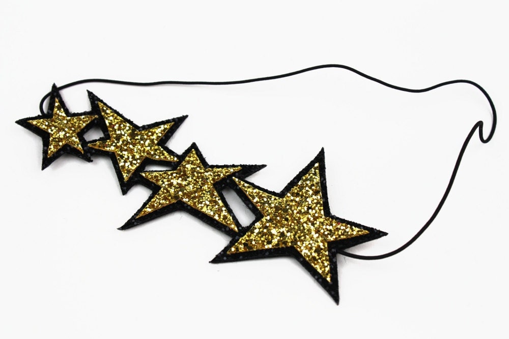 Gold Stars Headband, Glitter, Gold and Black